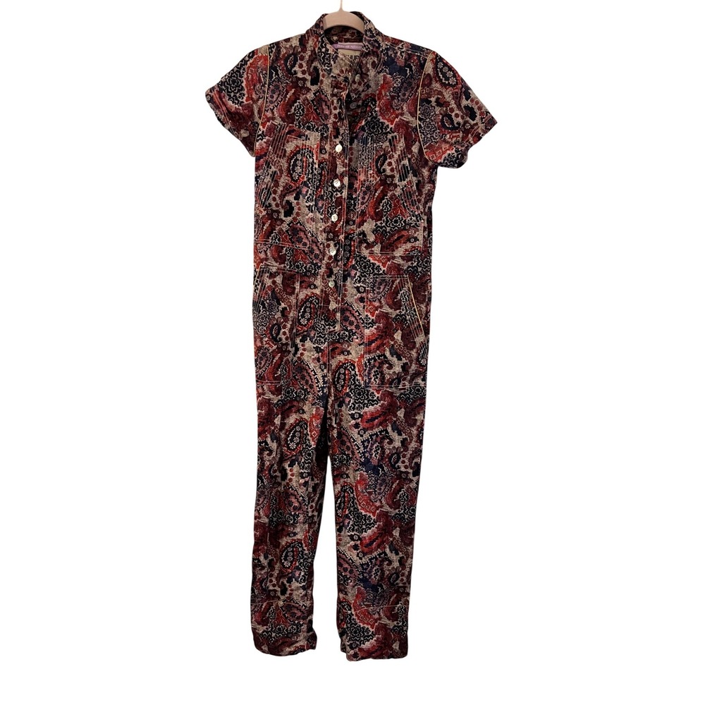 Chufy Forever‎ Patagonia Red Paisley Print Button Front Utility Jumpsuit Small